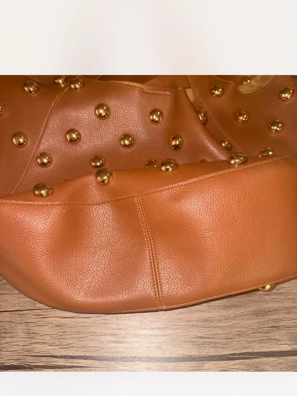 Anthropologie Cognac Studded Leather Shoulder Bag